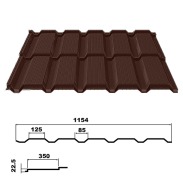 Металлочерепица Каскад 1054/1154 0,5 ПЭ Шоколадно-коричневый